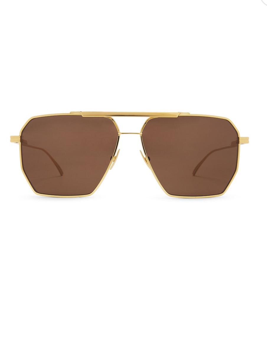 Bottega Veneta Gold Frame Brown Lens Men's Sunglasses
